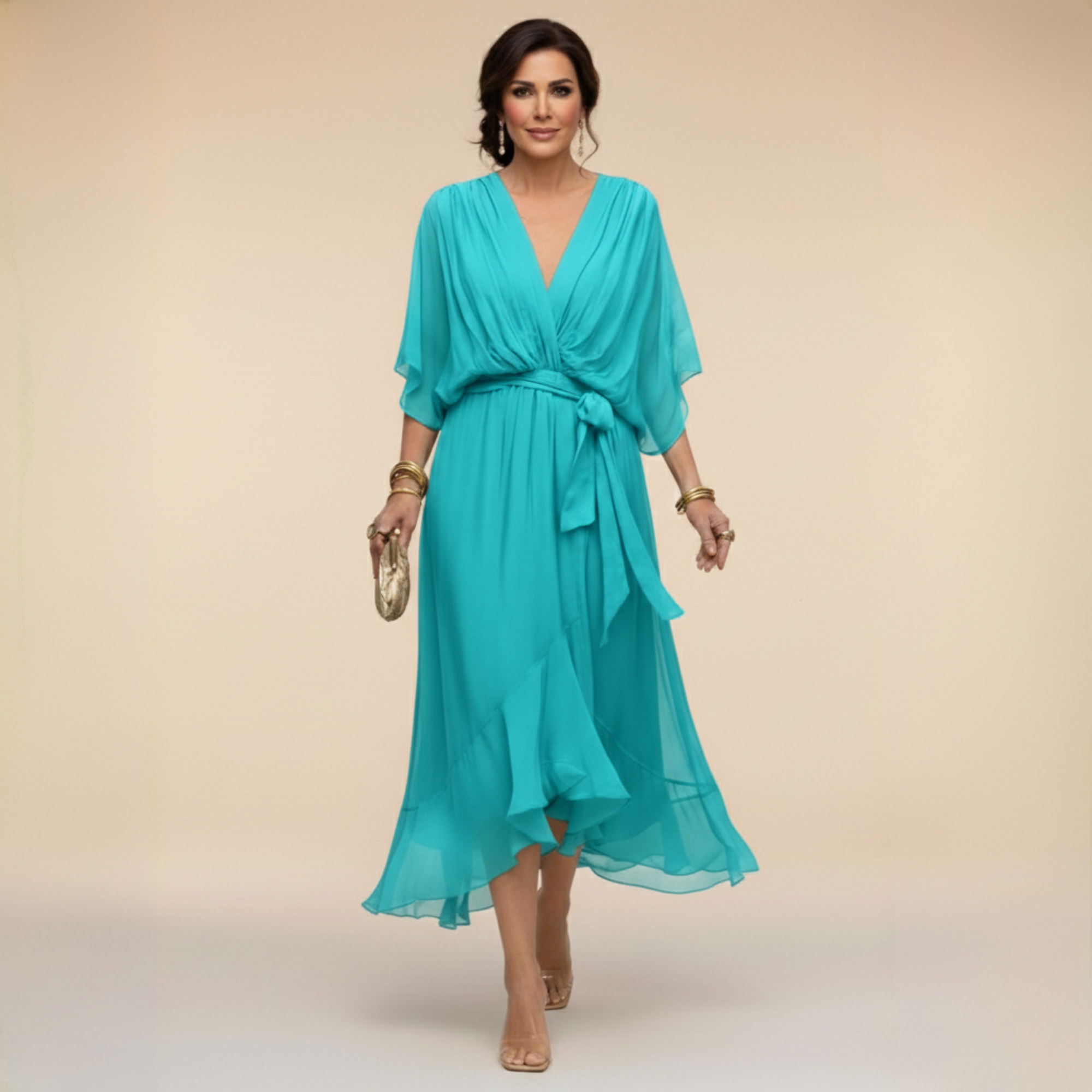 Monica - Vestito in chiffon con scollo a V