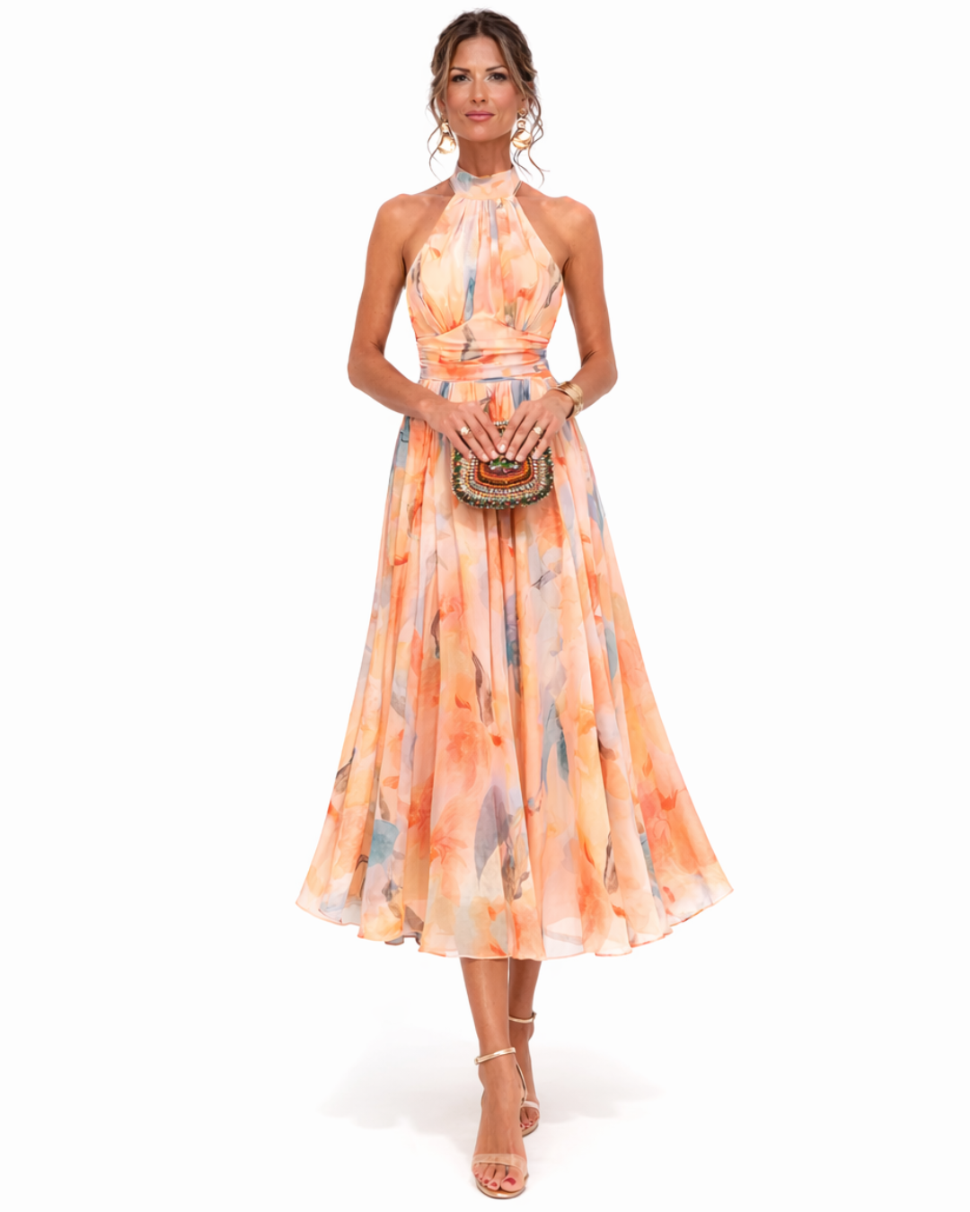 Aurora - Vestido con cuello halter y estampado acuarela