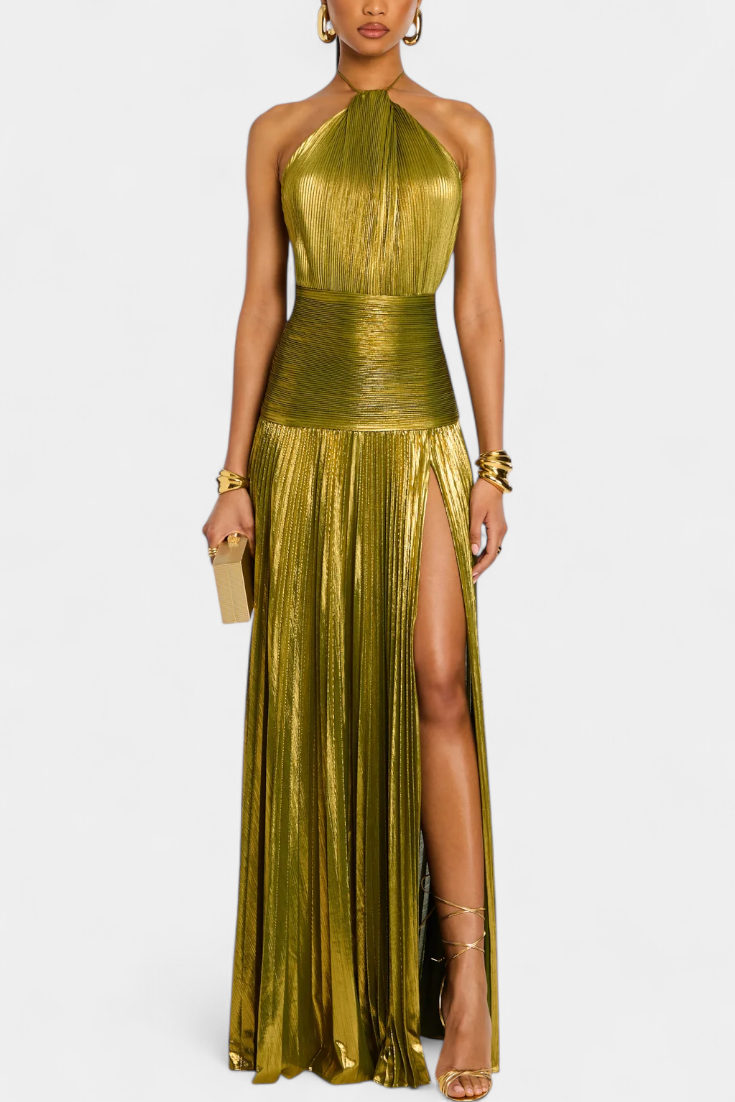 Emma - Vestido halter metalizado con espalda abierta