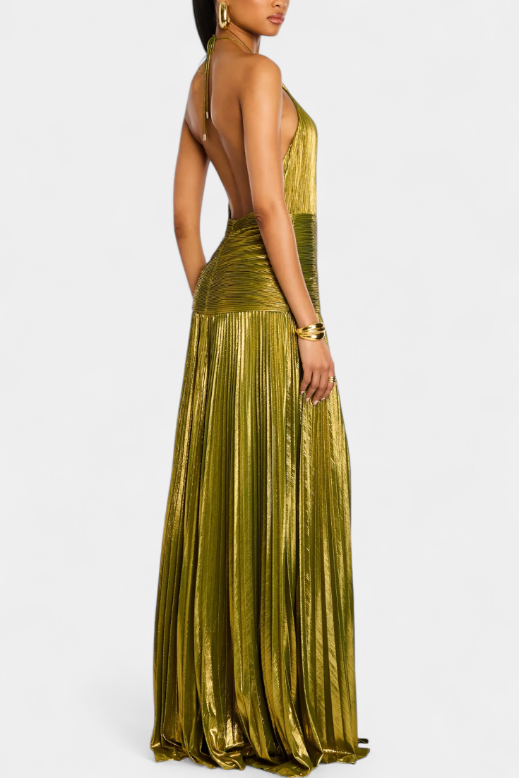 Emma - Vestido halter metalizado con espalda abierta