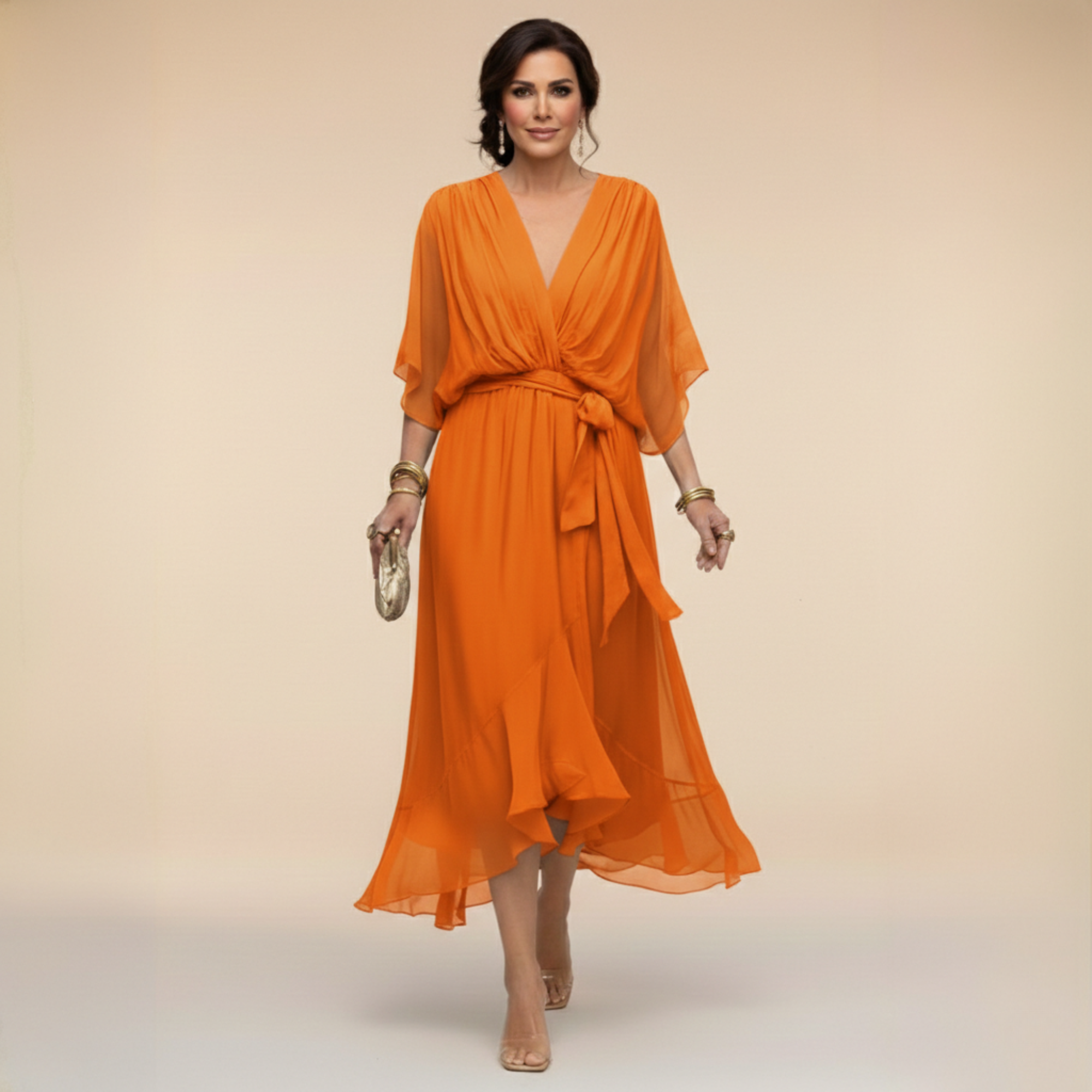 Monica - Vestito in chiffon con scollo a V
