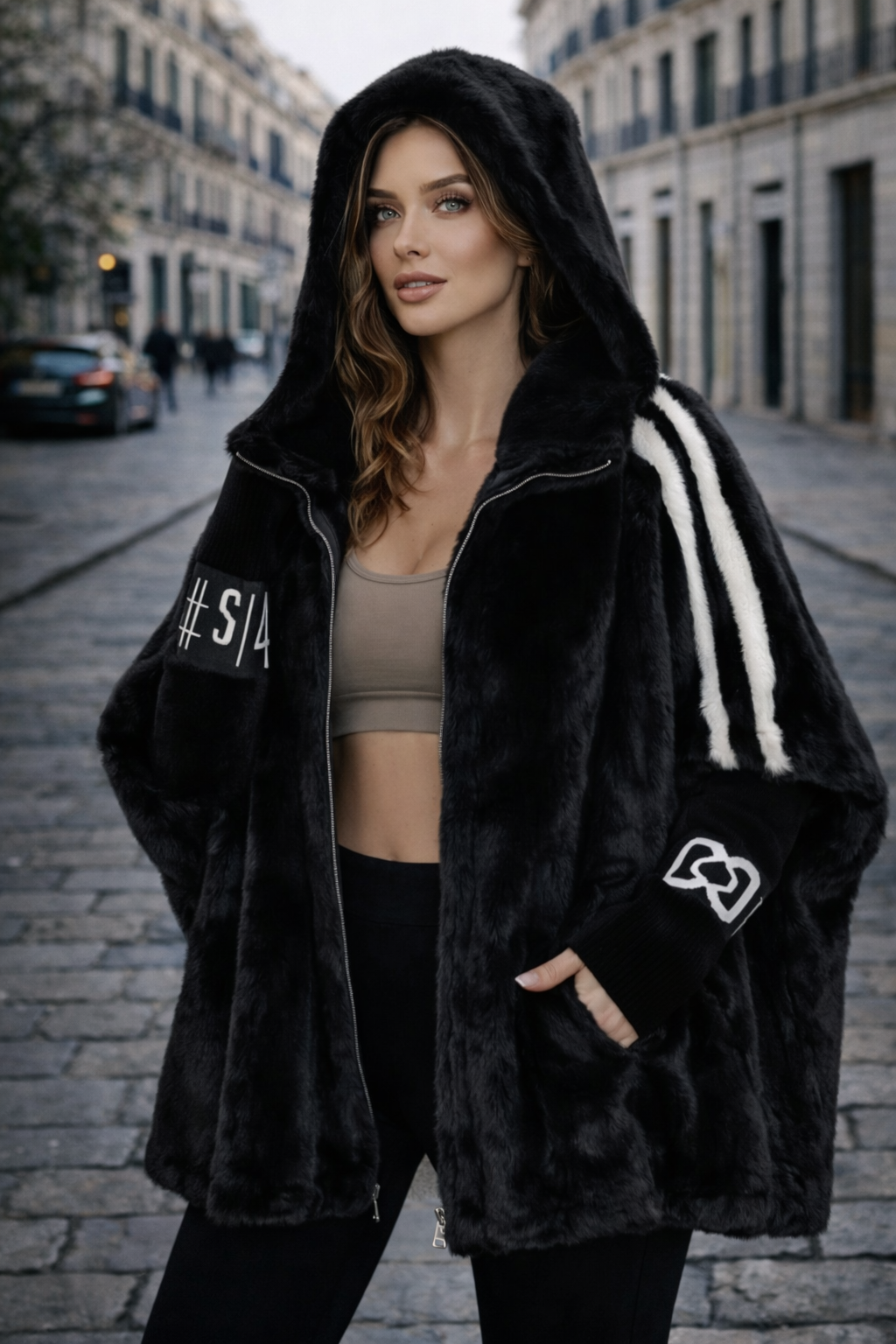 Camila Signature | Chaqueta de pelo con capucha
