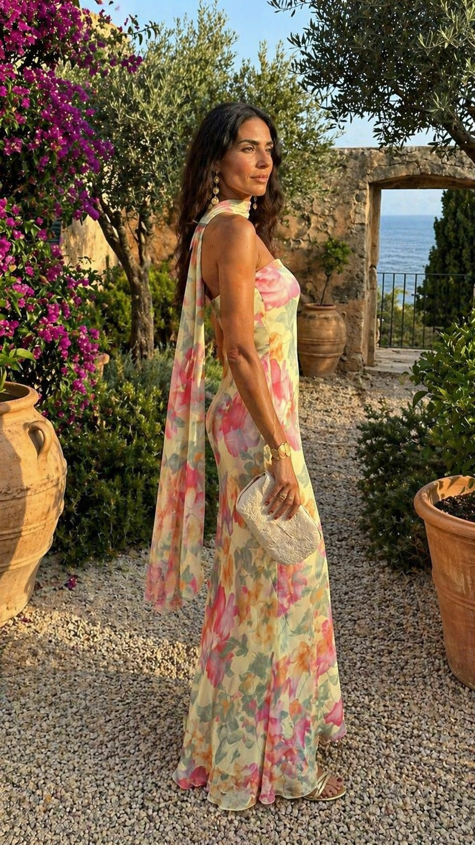 CAPRI | Vestido Largo Strapless Floral Acuarela