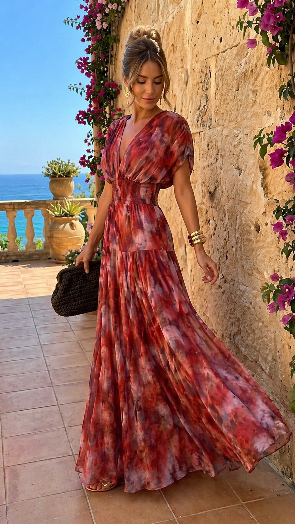 FLORA | Vestido Largo Hombro Caído Acuarela