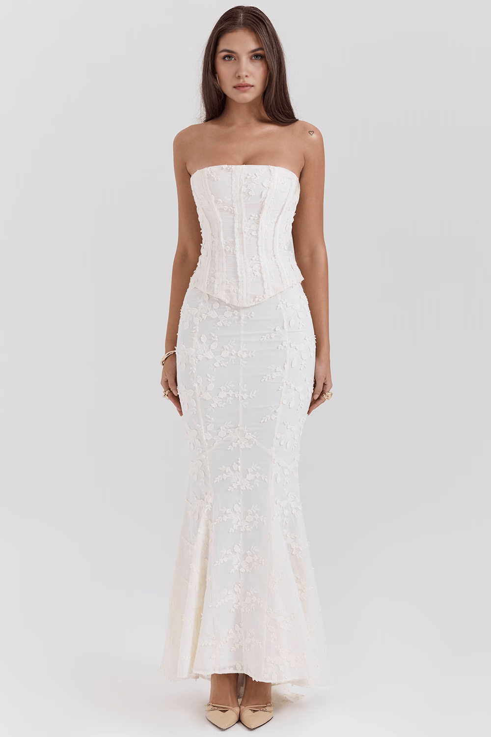 ETERNAL BLOOM | Vestido midi de encaje floral de 2 piezas con corsé