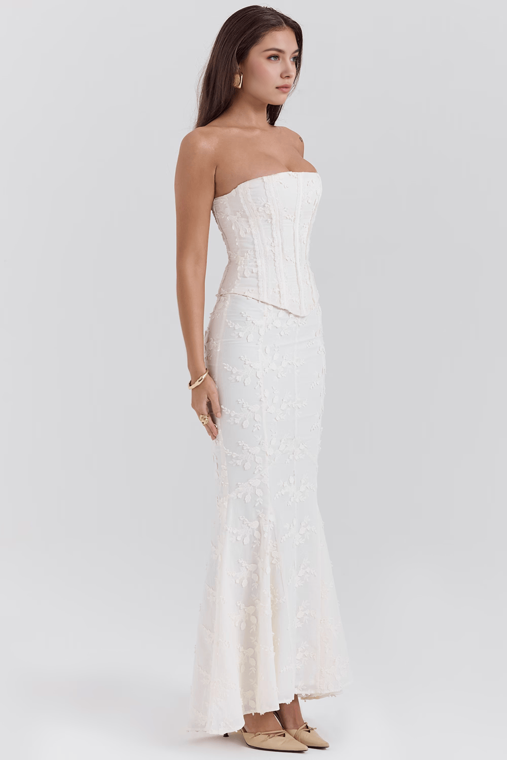 ETERNAL BLOOM | Vestido midi de encaje floral de 2 piezas con corsé