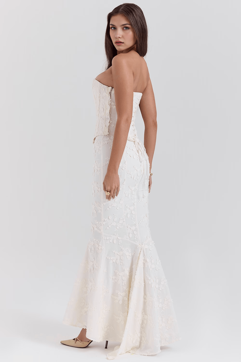 ETERNAL BLOOM | Vestido midi de encaje floral de 2 piezas con corsé