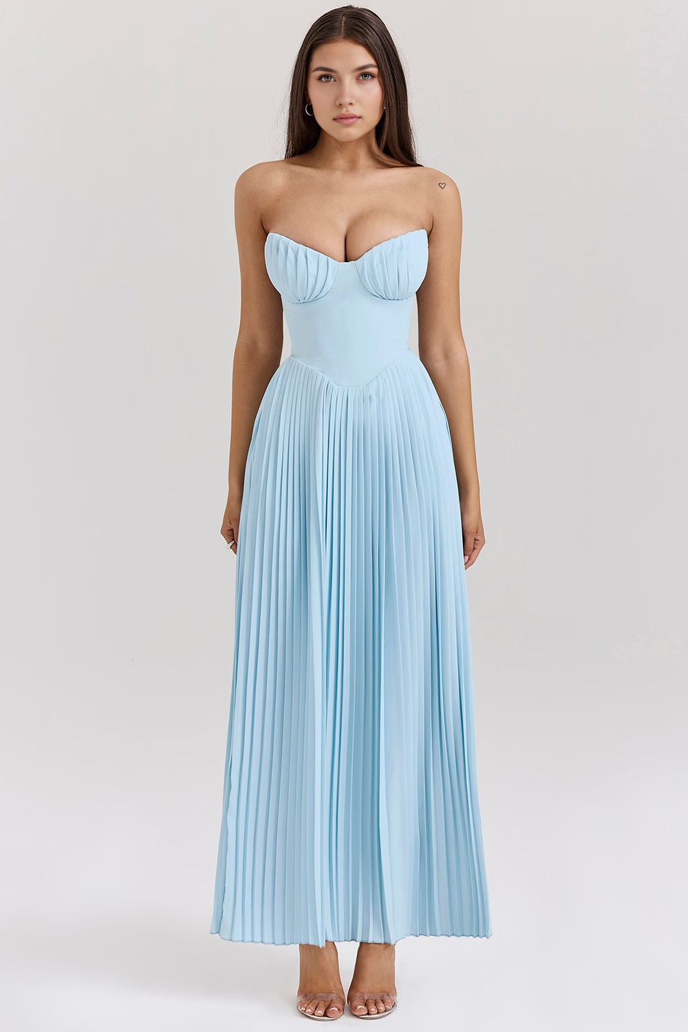 CELESTE GRACE | Vestido Midi Corsé con Falda Plisada
