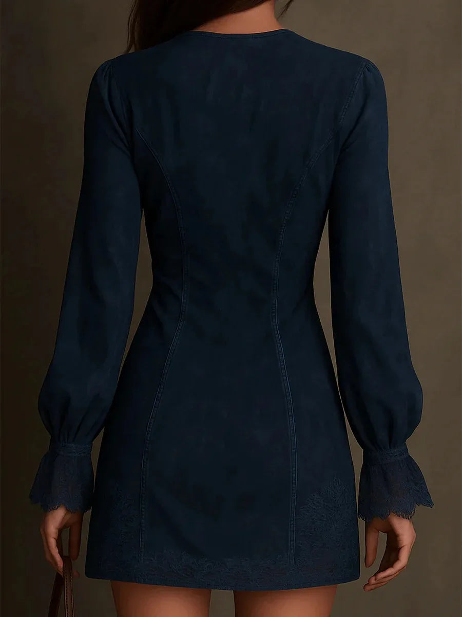 Margot | Vestido Corto Efecto Ante con Encaje