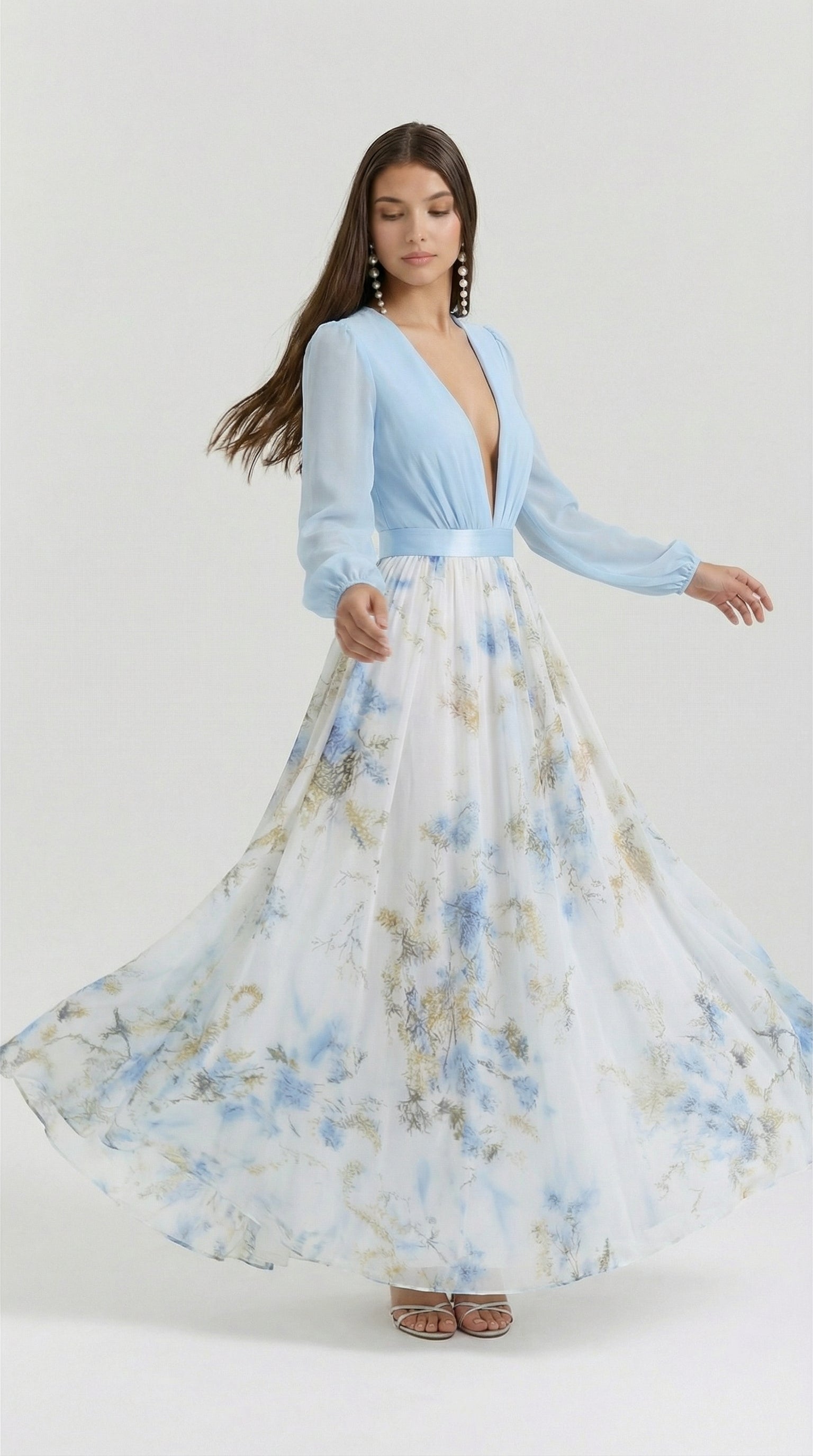 FLORENCIA | Vestido Maxi Bicolor con Falda Floral