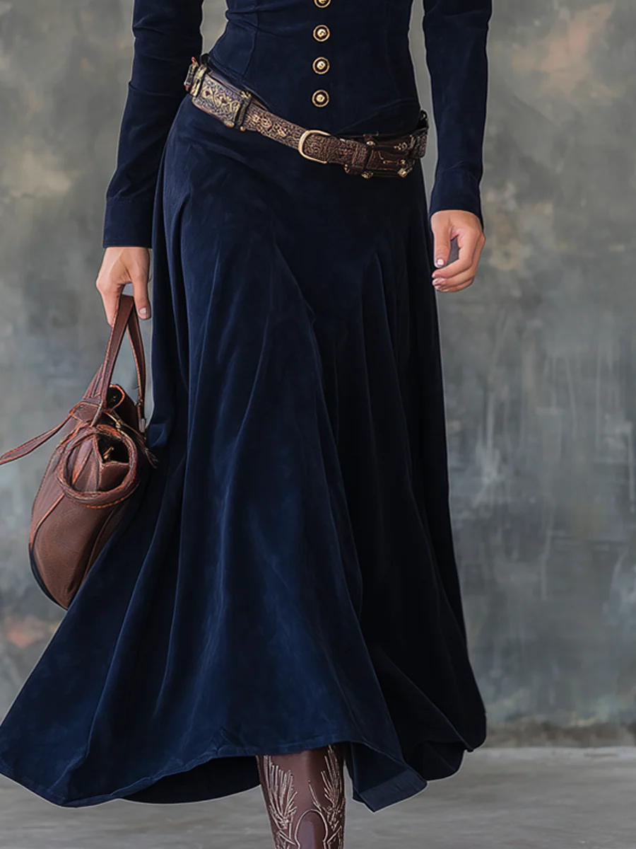 Valeria | Vestido Largo Efecto Ante de Lujo con Cinturón