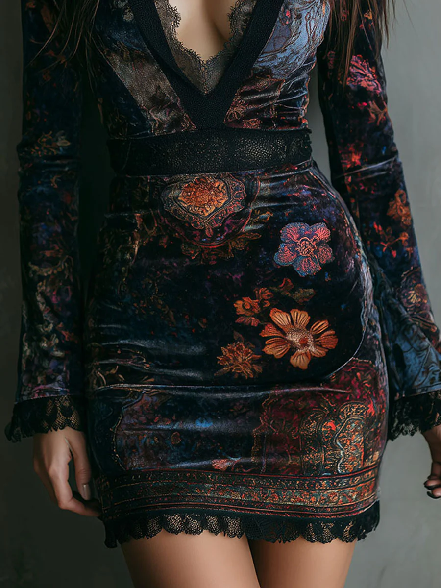 Geraldine Élégance | Vestido Mini de Terciopelo con Escote Profundo