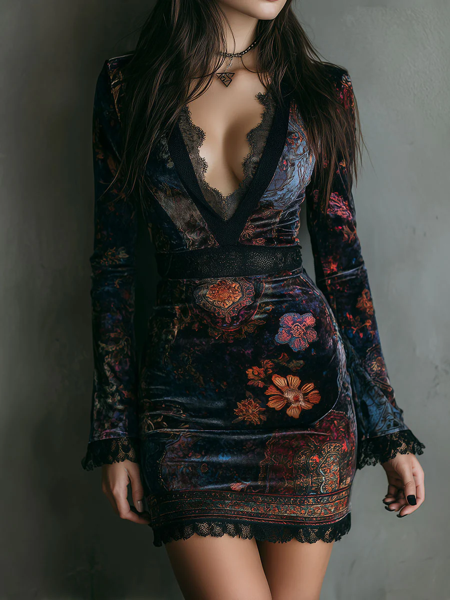Geraldine Élégance | Vestido Mini de Terciopelo con Escote Profundo