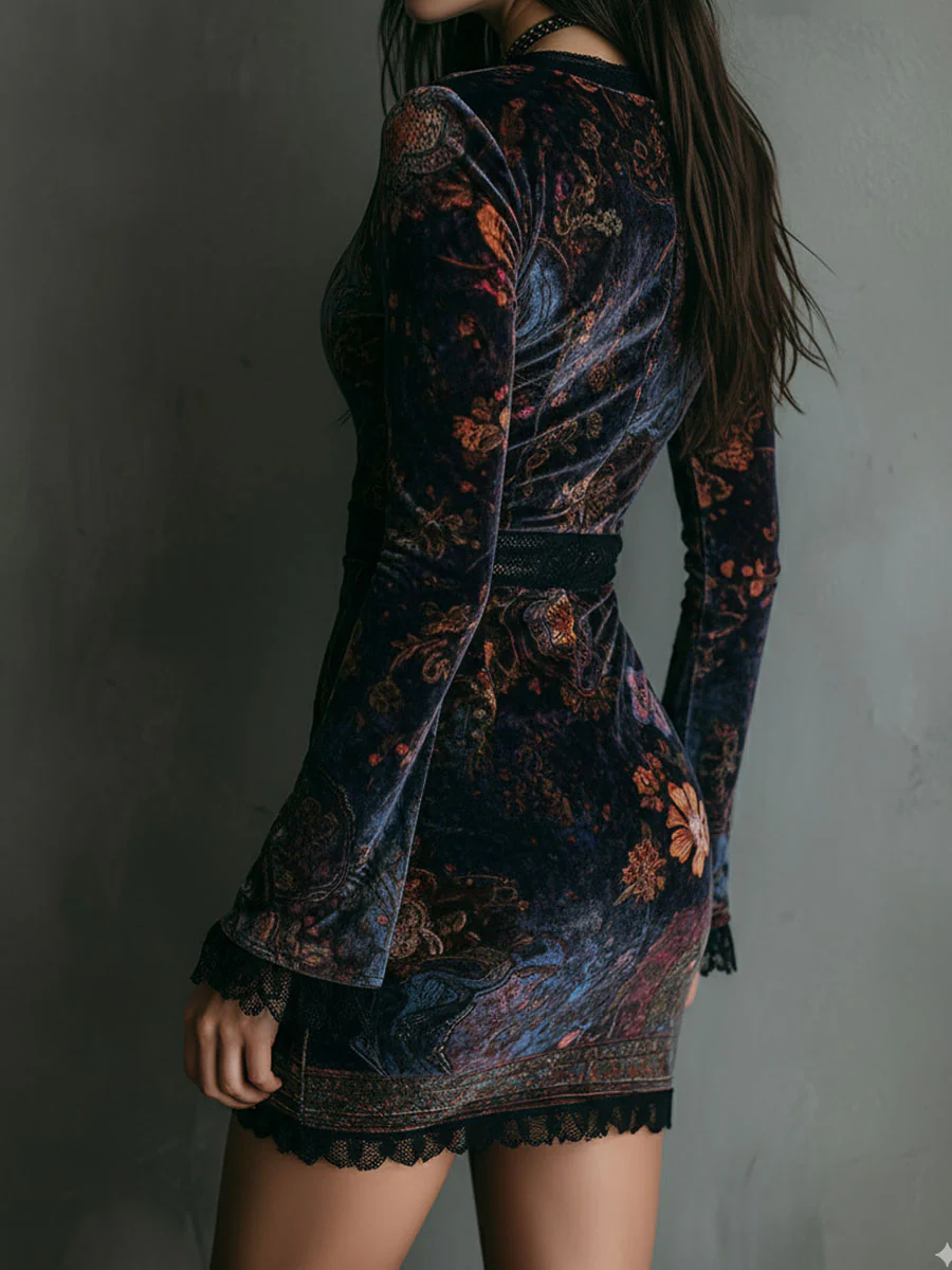 Geraldine Élégance | Vestido Mini de Terciopelo con Escote Profundo