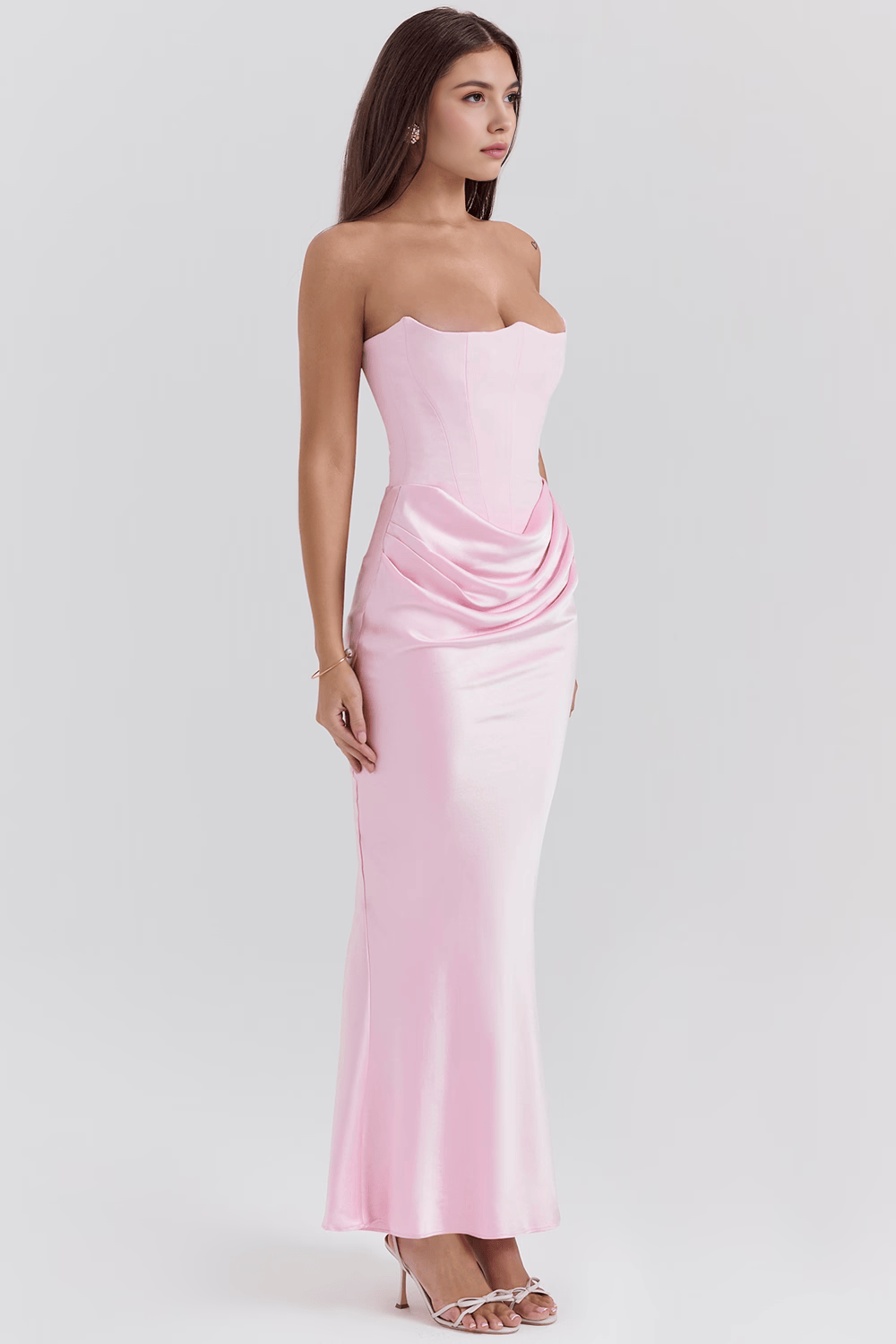 SERENA | Vestido Corsé con Falda Drapeada de Satén