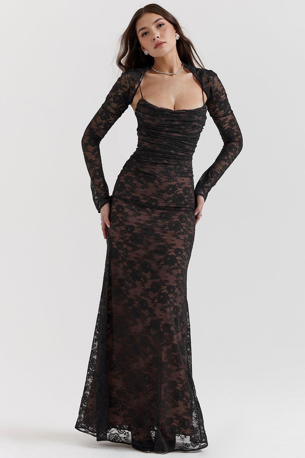 LUCIANA | Vestido Maxi de Encaje con Corsé y Cordones