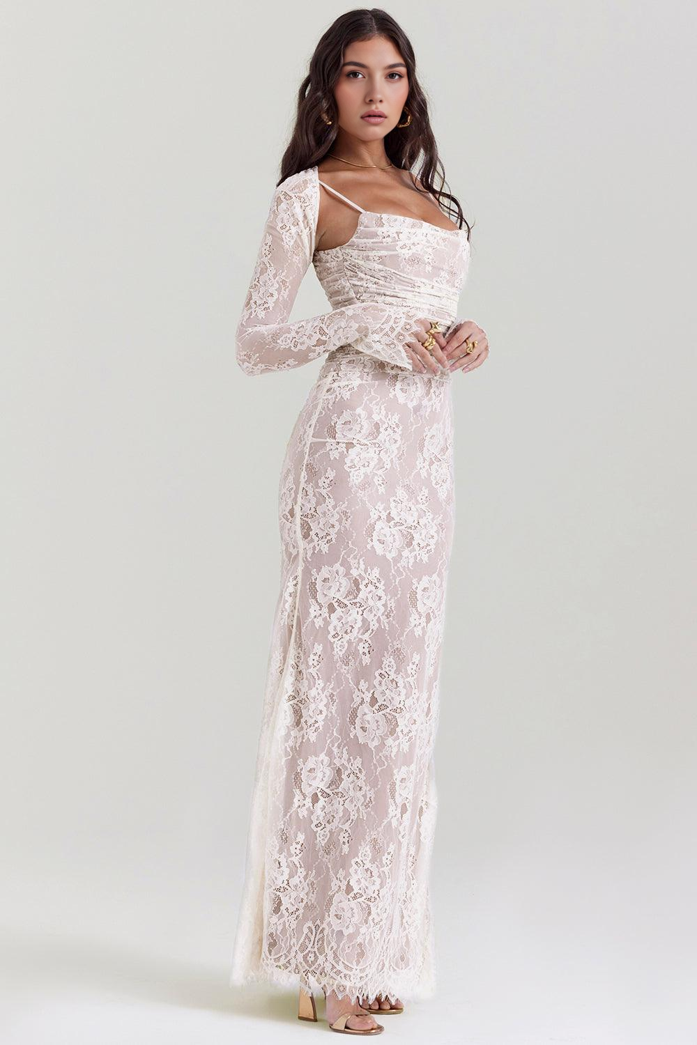 LUCIANA | Vestido Maxi de Encaje con Corsé y Cordones