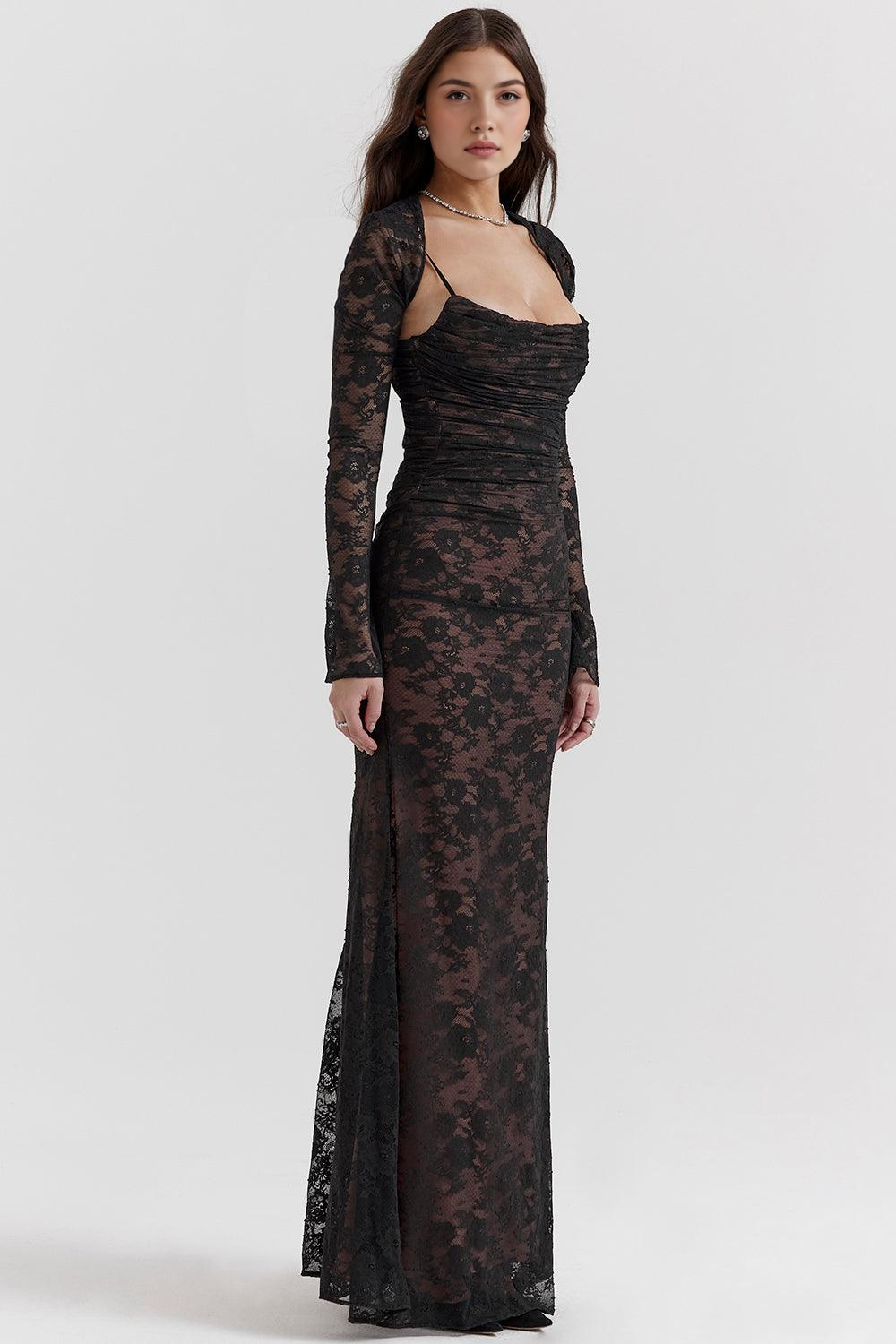LUCIANA | Vestido Maxi de Encaje con Corsé y Cordones