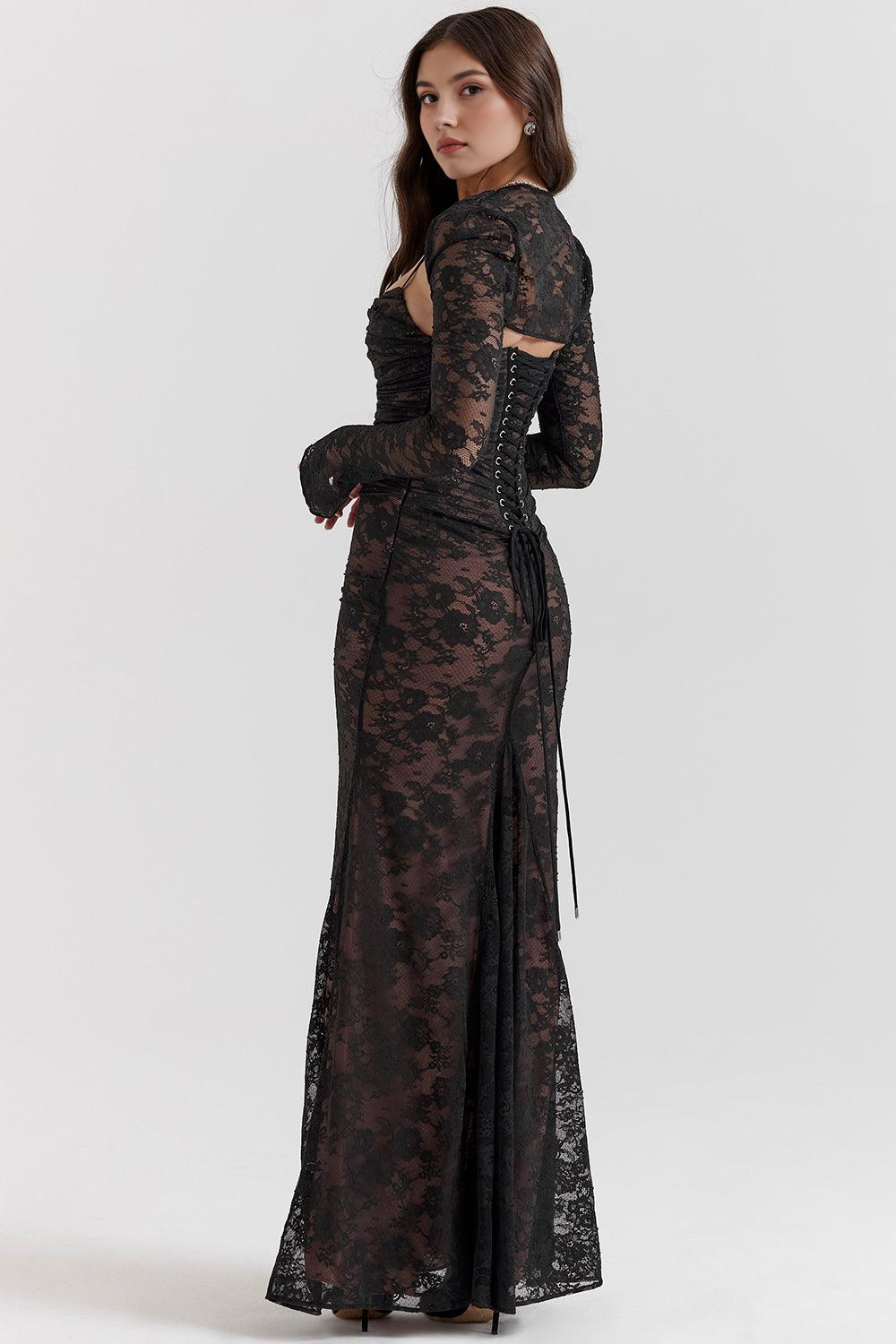 LUCIANA | Vestido Maxi de Encaje con Corsé y Cordones