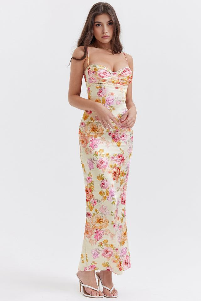 FIORELLA | Vestido Bloom de Satén Floral con Encaje
