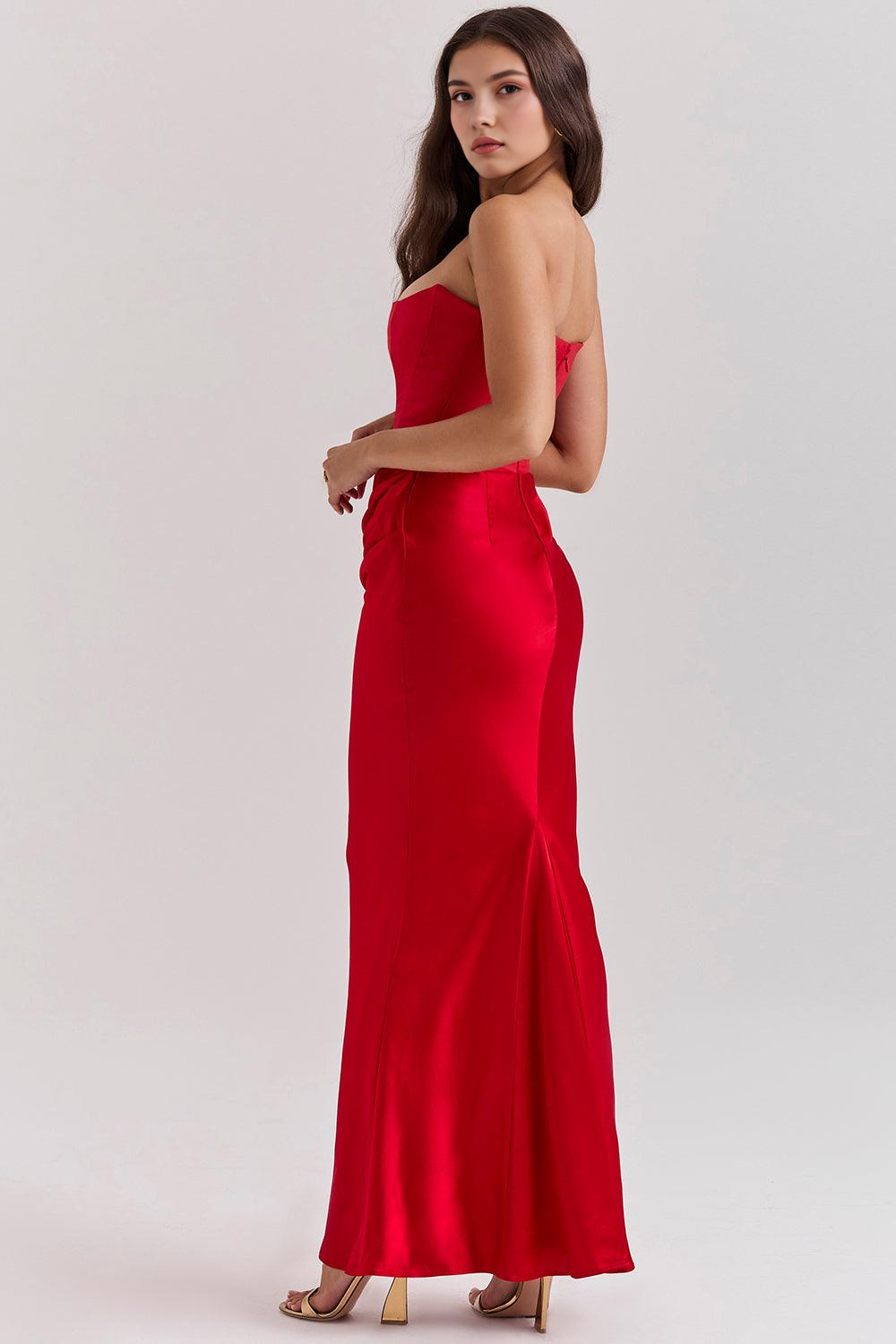SERENA | Vestido Corsé con Falda Drapeada de Satén