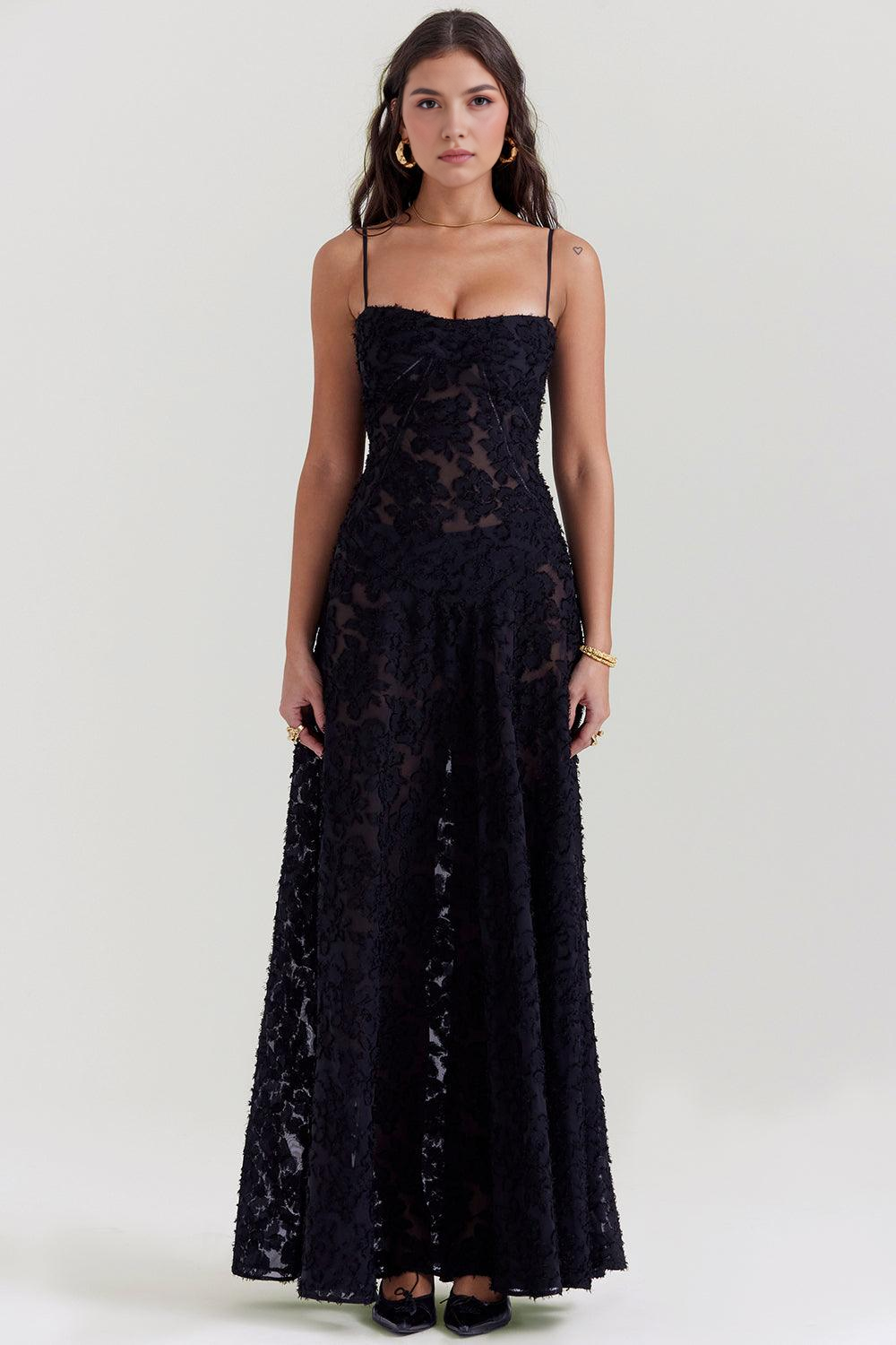 NOIR SEREN | Vestido Corsé de Terciopelo Floral