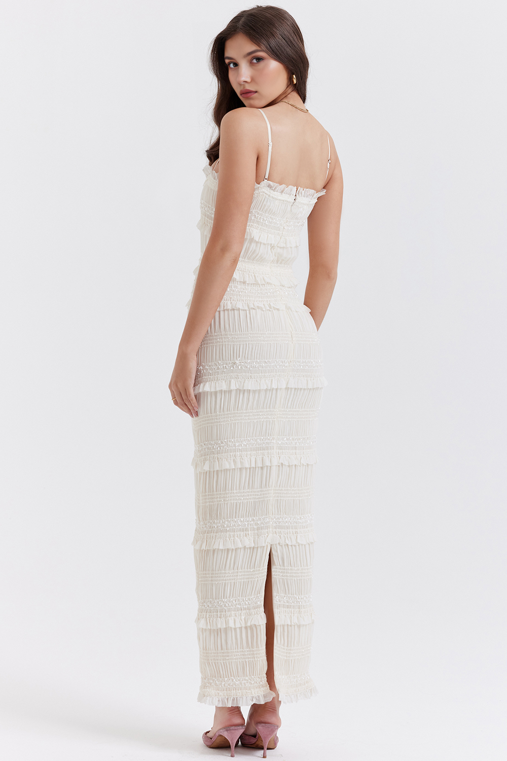 SOLARA | Vestido Maxi de Lentejuelas con Volantes