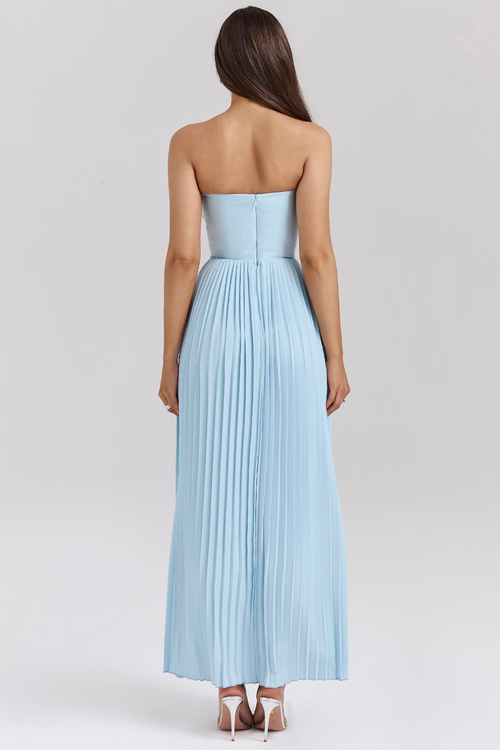 CELESTE GRACE | Vestido Midi Corsé con Falda Plisada
