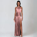 Emma - Vestido halter con espalda descubierta metalizado