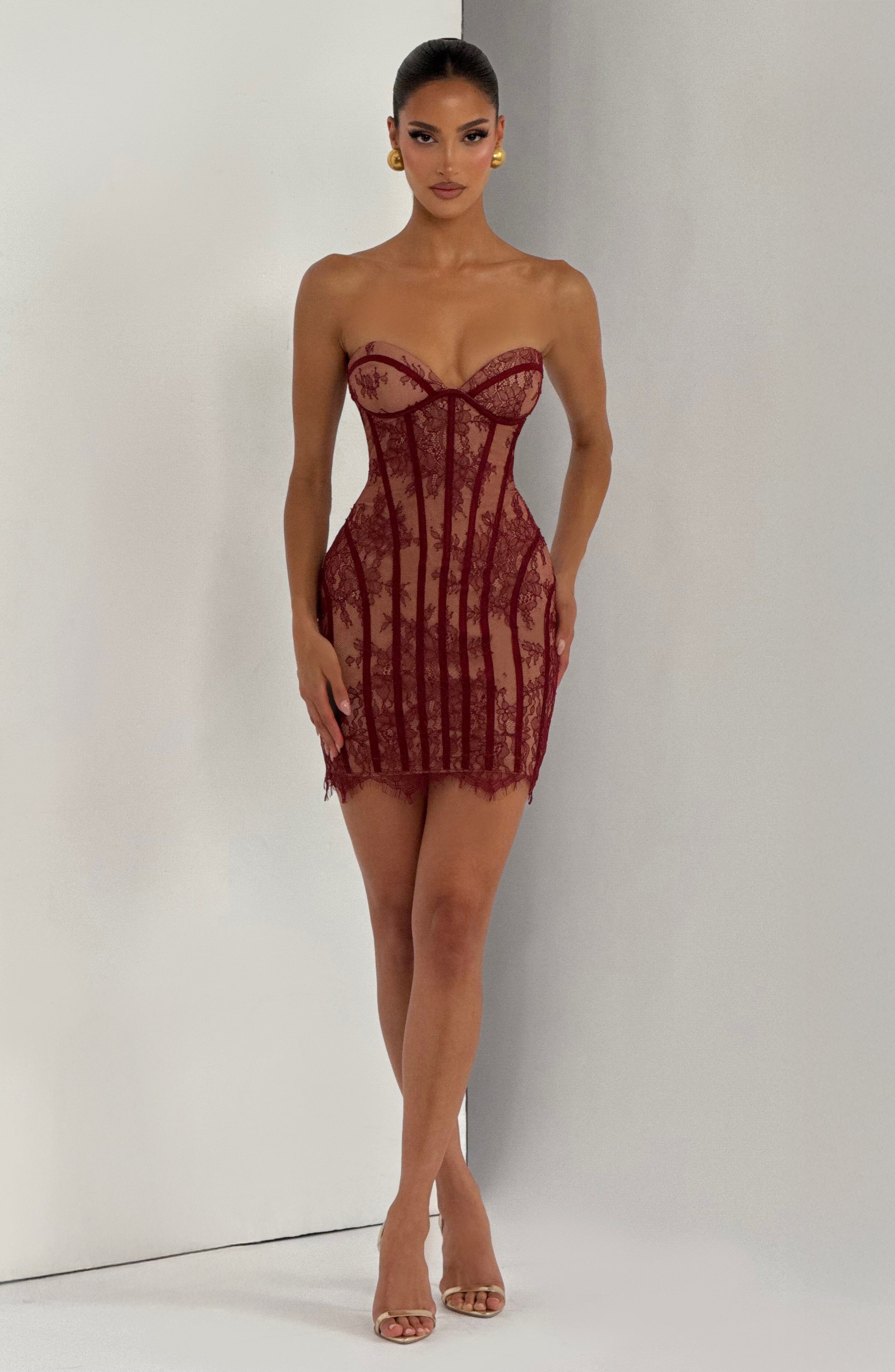 Vestido corto Sian - Borgoña